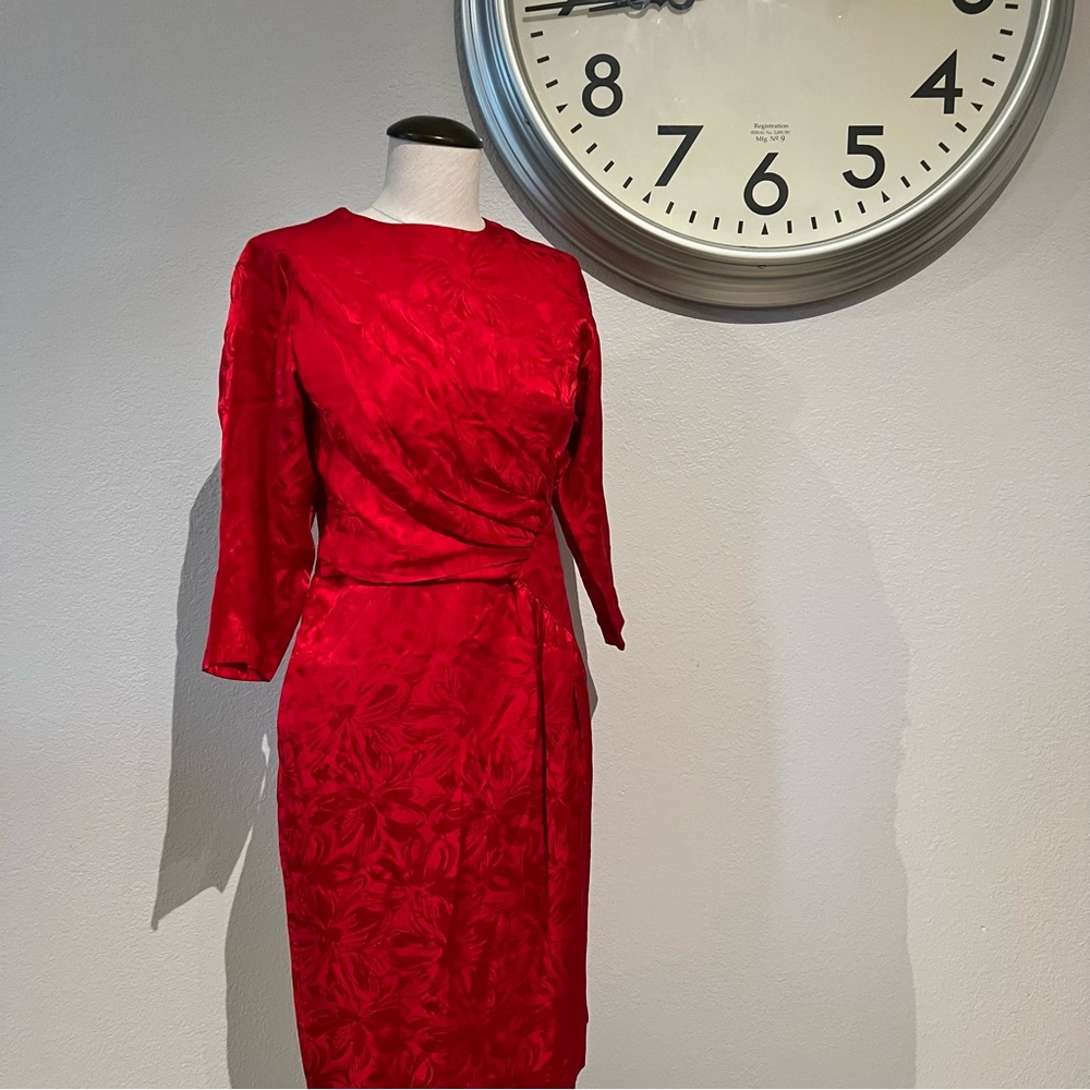 Retro Long Sleeve Silk Dress